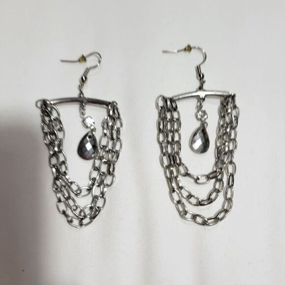 Vintage silver tone chain dangling earrings - Picture 1 of 5